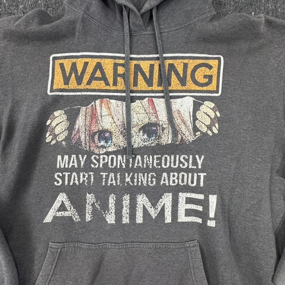 Anime Warning Graphic Hoodie Black Pullover Port Company Sweatshirt Mens 2XL - Picture 3 of 9